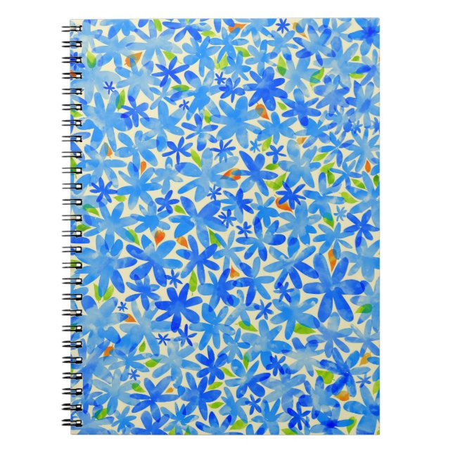 Floral Cascade: Blue Flowers Seamless Pattern Notebook (Front)