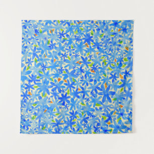 Floral Cascade: Blue Flowers Seamless Pattern Tapestry