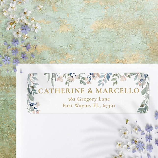 Floral Cascade Gold Mariage Adresse de retour (Floral Cascade Gold Wedding Return Address Label)