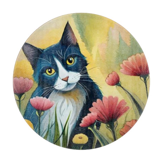 FLoral cat  Cutting Board (Front)