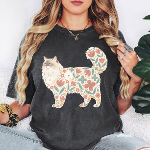 Floral Cat Design Cute Ragdoll Kitty Art T-Shirt