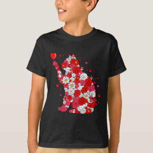 Floral Cat Heart Valentines Day Meow Kitty Kitten T-Shirt