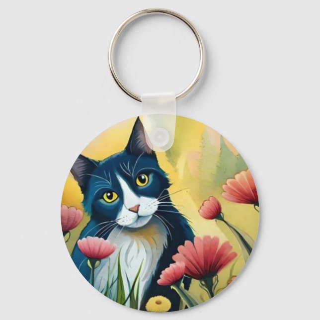 FLoral cat  Keychain (Front)