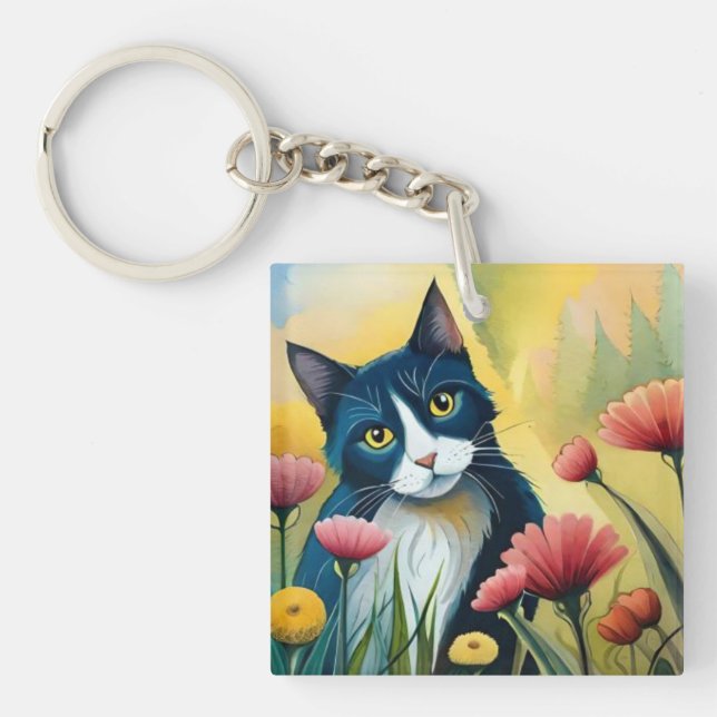 FLoral cat  Keychain (Front)