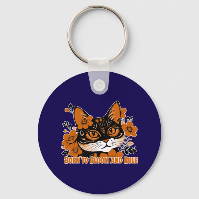 Floral Cat  Keychain (Front)
