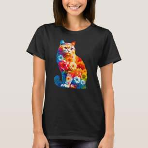 Floral Cat Lover Cat Mom Animal Lover T-shirt