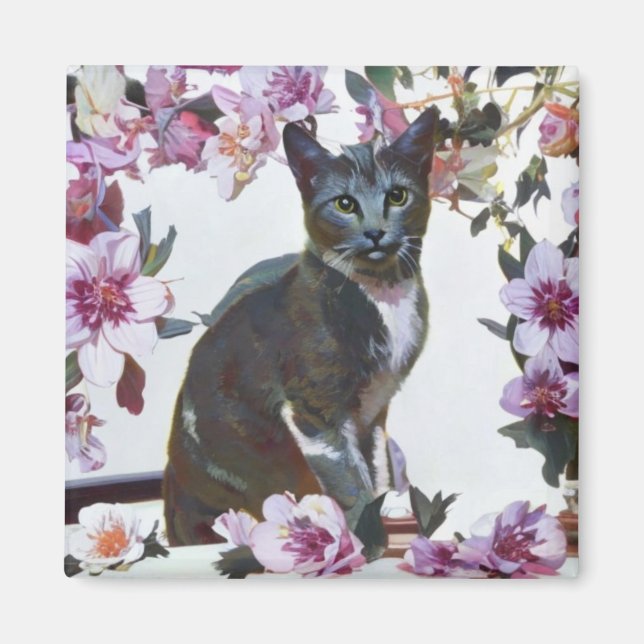 Floral Cat Magnet (Front)