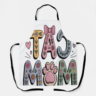 Floral Cat Mom with Paw Print Apron