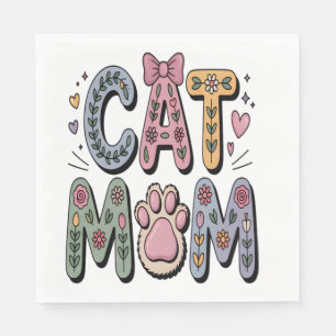 Floral Cat Mom with Paw Print Napkin