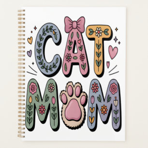 Floral Cat Mom with Paw Print Planner