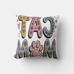 Floral Cat Mom with Paw Print Throw Pillow