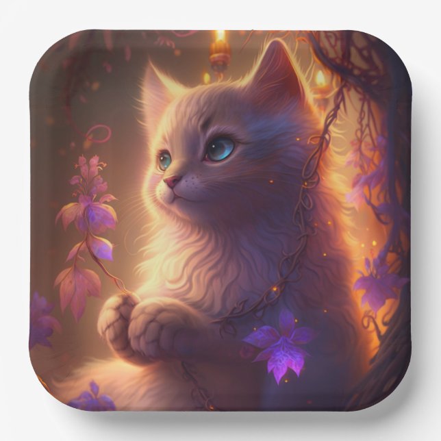 Floral Cat Paper Plates (Front)