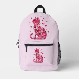 Floral Cat Silhouette Art Printed Backpack