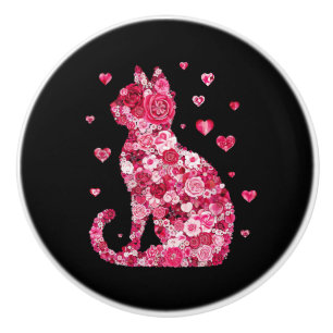 Floral Cat Silhouette ArtFaux Wrapped Canvas Print Ceramic Knob