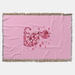 Floral Cat Silhouette ArtFaux Wrapped Canvas Print Throw Blanket