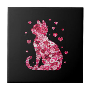 Floral Cat Silhouette ArtFaux Wrapped Canvas Print Tile