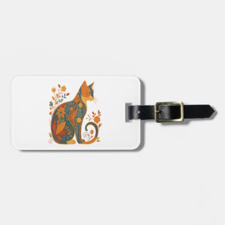 Floral Cat Silhouette � Colorful Vintage Botanical Luggage Tag