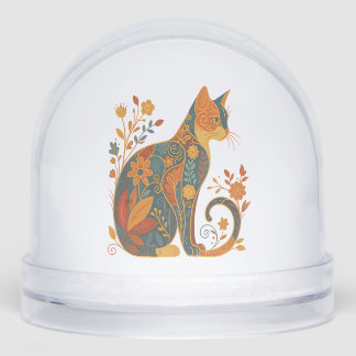 Floral Cat Silhouette � Colorful Vintage Botanical Snowglobe