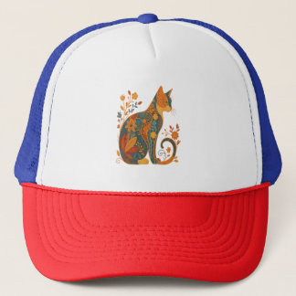 Floral Cat Silhouette � Colorful Vintage Botanical Trucker Hat