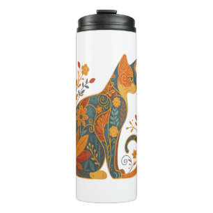 Floral Cat Silhouette � Colourful Vintage Botanica Thermal Tumbler