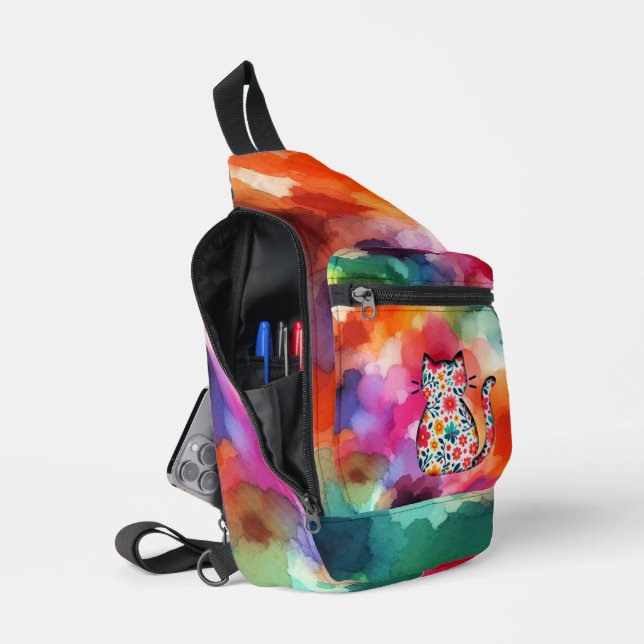Floral Cat Silhouette Sling Bag (Open)