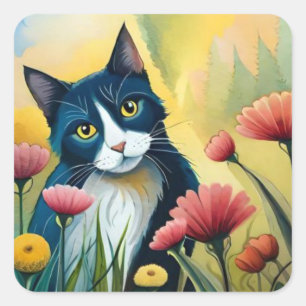 FLoral cat Square Sticker
