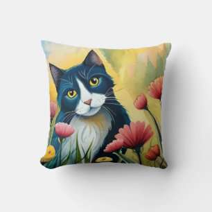 FLoral cat  Throw Pillow
