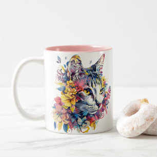 Floral Cat Two-Tone Coffee Mug