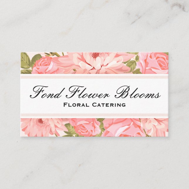 Floral Catering | Pretty Pink Flowers Business Card (Front)