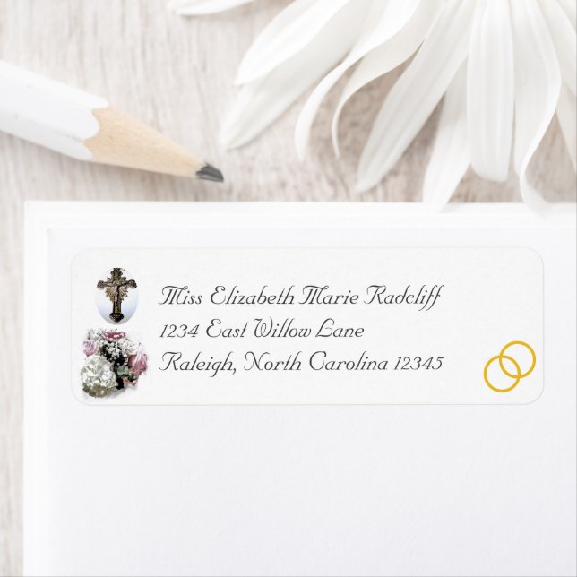 Floral Catholic Wedding Return Address Label (Insitu)