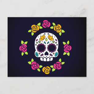Floral Catrina Skull   Dia De Los Muertos Holiday Postcard