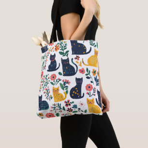 Floral Cats Elegant and Stylish Cat Pattern Tote Bag