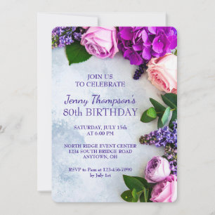Floral Celebration Custom 80th Birthday Party Invitation
