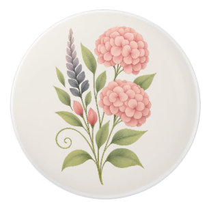 floral ceramic door handles pink pompom knob