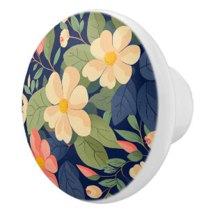 Floral Ceramic Knob Navy Pink Botanical Garden