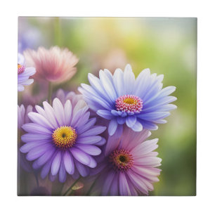 Floral Ceramic Tile with Gorgeous Daisies