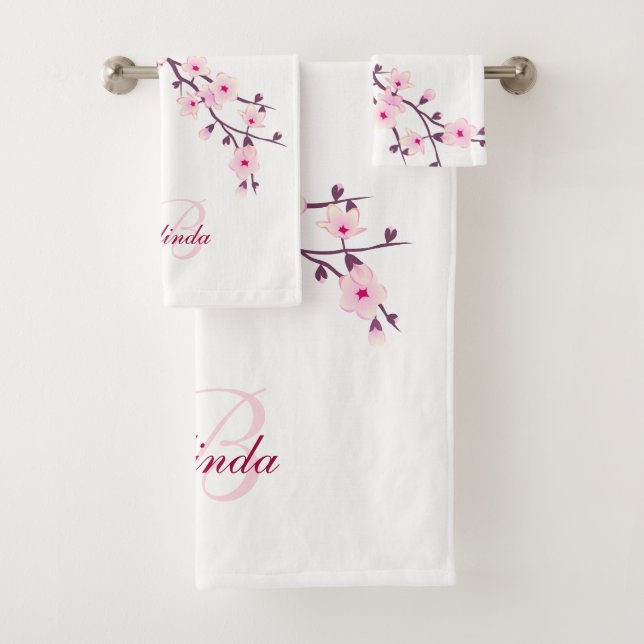 Floral Cerisier Fleur Nom Monogramme Rose Blanc (En situation)