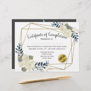 Floral Certificate of Completion, Customize 8.5x11