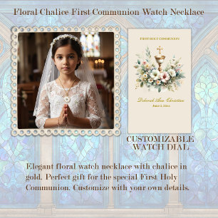 Floral Chalice First Communion Watch Necklace