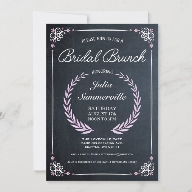 Floral Chalkboard Bridal Brunch Invitations Pink (Front)