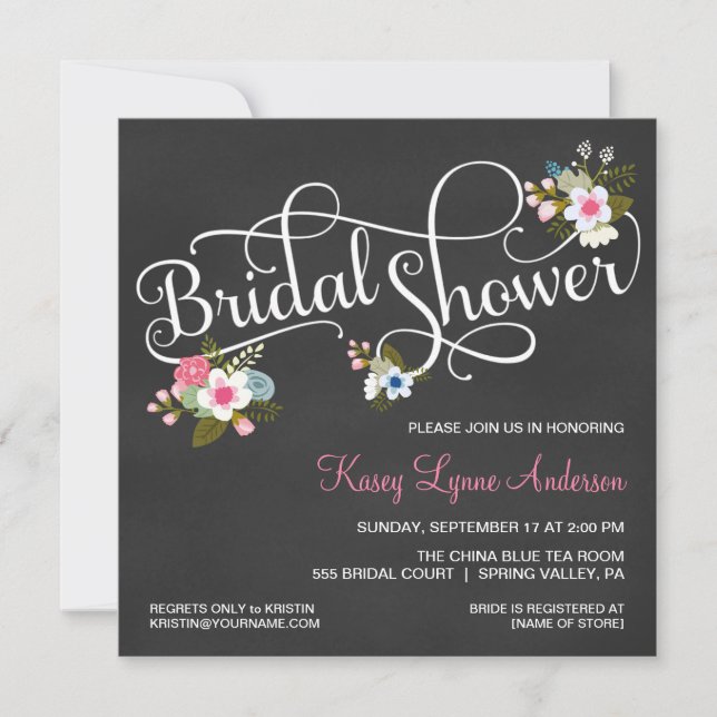 Floral Chalkboard Bridal Shower Invitations (Front)