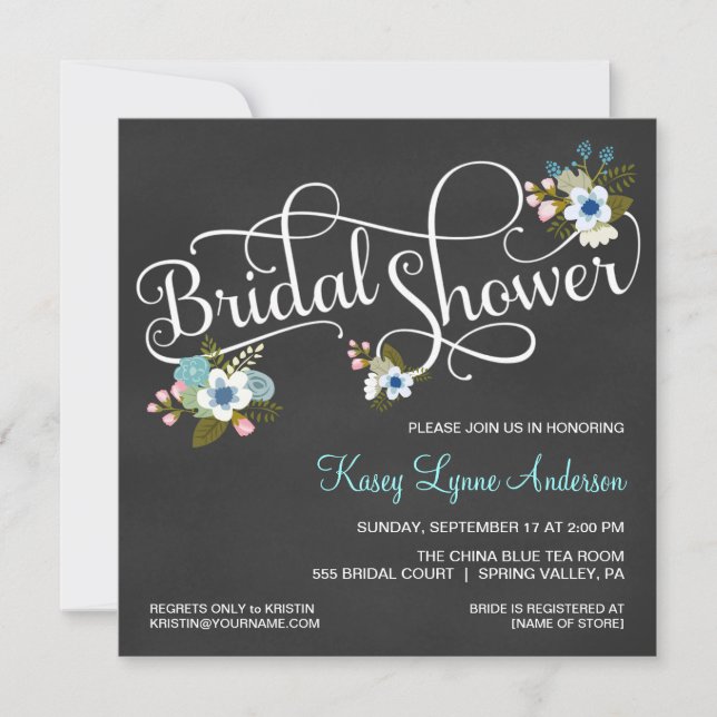 Floral Chalkboard Bridal Shower Invitations (Front)