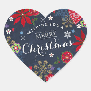 Floral Chalkboard Christmas   Heart Sticker