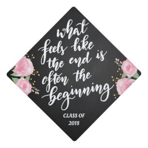 Floral Chalkboard Graduate Handwritten Script Graduation Cap Topper