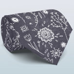 Floral Chalkboard Neck Tie<br><div class="desc">Delicate botanical line art flower drawings in white on a dark grey chalkboard background. Original art by Nic Squirrell.</div>