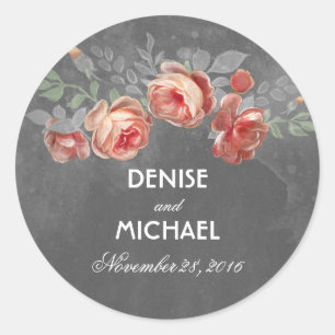 Floral Chalkboard Rustic Wedding Classic Round Sticker
