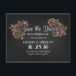 Floral chalkboard save the date postcards<br><div class="desc">Rustic and modern chalkboard save the date postcards with floral bouquets,  daisies,  wildflowers and trendy calligraphy script font design.</div>