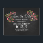 Floral chalkboard save the date postcards<br><div class="desc">Rustic and modern chalkboard save the date postcards with floral bouquets,  daisies,  wildflowers and trendy calligraphy script font design.</div>
