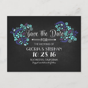 Floral chalkboard save the date postcards