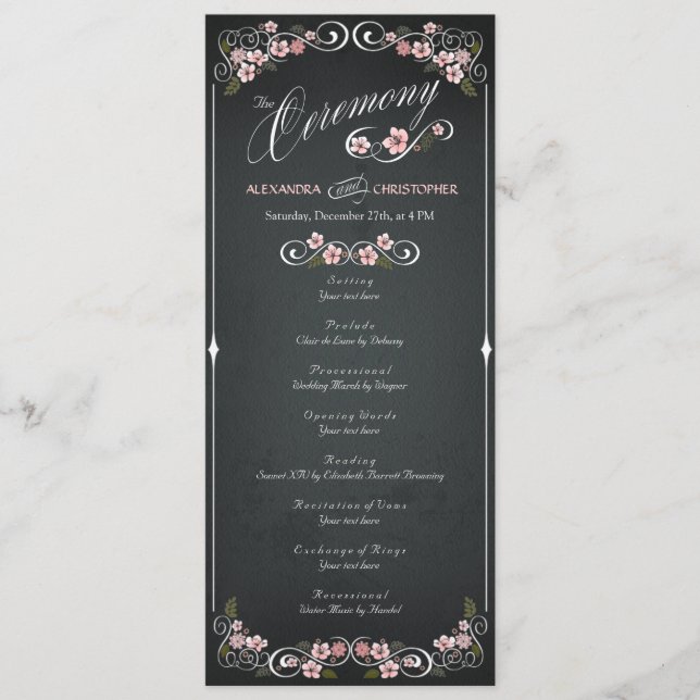 Floral Chalkboard Vintage Bold Wedding Program (Front)